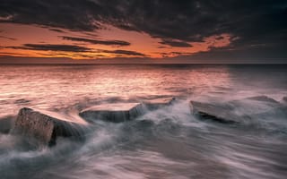 Картинка закат, море, камни