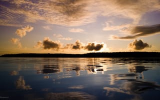 Картинка озеро, отражение, облака, восход, вода, залив, ладожское, уксалонпя, небо