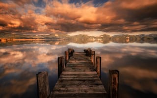 Картинка lake, cloud, pier, sunset