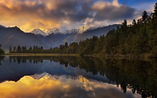 Картинка Новая Зеландия, горы, озеро, лес