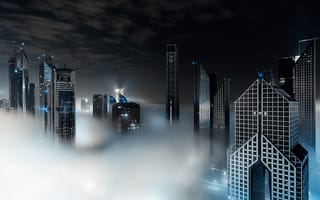 Картинка ОАЭ, туман, ночь, облака, город, Дубай, Dubai