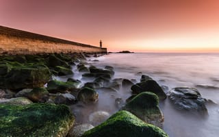 Картинка lighthouse, sky, rock, sea, sunset