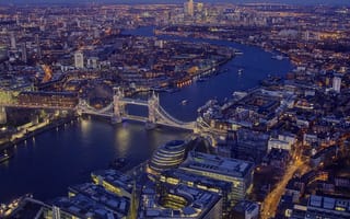 Картинка Лондон, дома, река, Темза, панорама, Англия, мост
