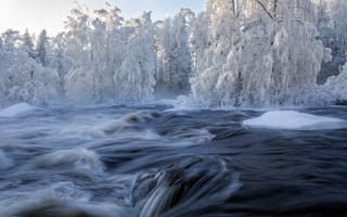 Картинка природа, снег, поток, зима, деревья, река