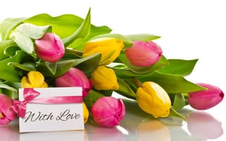 Картинка with love, tulips, букет, тюльпаны, flowers, бант, romantic, любовь