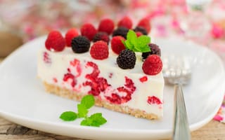 Картинка десерт, mint, пирожное, cream, cheesecake, мяты, еда, ежевика, сладкое, торт, food, raspberries, cake, dessert, малина, blackberry, крем