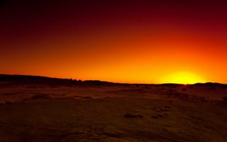 Картинка пустыня, небо, солнце, закат, камни, жёлтый, оранжевый