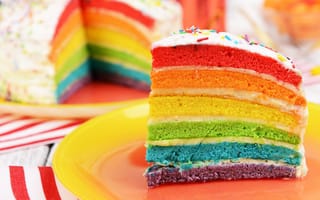 Картинка Happy, Birthday, colorful, rainbow, День Рождения, радуга, cake, торт