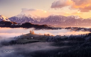 Картинка Словения, горы, утро, зима