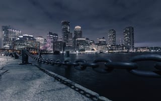 Картинка Boston, река, ночь, Massachusetts
