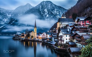Картинка Австрия, зима, Гальштат, село