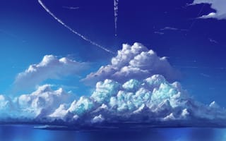 Картинка природа, голубой, небо, синий, облака, картина