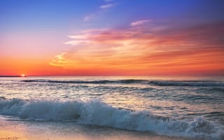 Обои sea, wave, закат, sunset, море, sand, beach