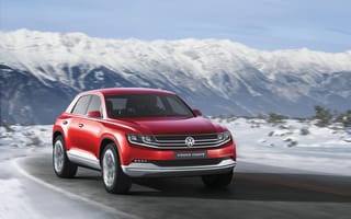 Картинка Volkswagen, горы, Cross Coupe, снег, красный, кроссовер, концепт, фольксваген, кросс купе, передок, Concept, дорога