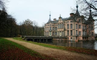 Картинка Замок, красота, осень, деревья, belgium castle, вода, бельгия, листья, природа