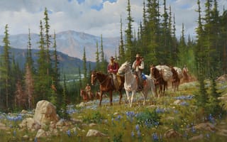 Картинка gary lynn roberts, legacy, америка, кони, forest, всадники, природа, men, горы, наследие, лес, обоз, horses, west