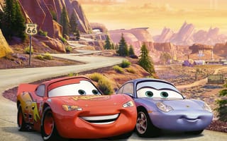 Обои Cars 2, U.S. Route 66, racing, animated film, Ра, Тачки 2, Sally Carrera, Pixar, Walt Disney, Lightning, мультфильм, Уолт Дисней, Owen Wilson, Radiator Springs, McQueen, Piston Cup championship, sport