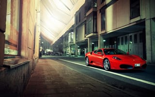 Картинка Ferrari, улица, red, магазины, город, витрины, красная, феррари, F430