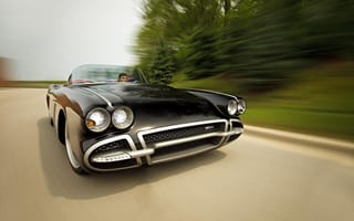 Картинка chevrolet, c1, дорога, corvette, by roadster shop, чёрный, тюнинг, шевроле, корвет, деревья, с1, 1962, tuning, rs, передок