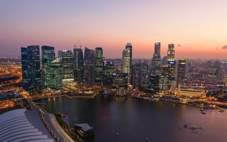 Картинка Singapore, Сингапур, Marina Bay, закат, Sunset