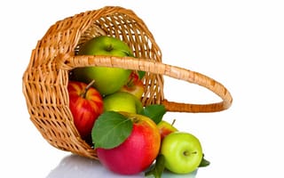 Картинка яблоки, зеленые, красные, фрукты, корзина