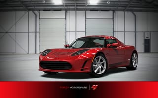 Картинка Forza Motorsport 4, блики, красная, гараж, Tesla Roadster Sport, модернизация, линии
