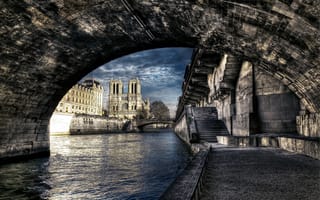 Обои город, Париж, Франция, река, Notre Dame de Paris, HDR, мост