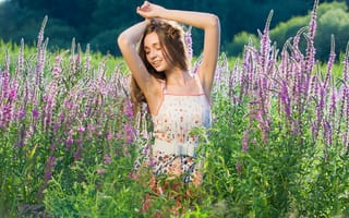 Картинка девочка, настроение, поле, цветы, лето