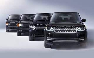 Картинка Land Rover, разные поколения, передок, джип, чёрный, эволюция, Range Rover, внедорожник, Ренж Ровер, Ленд Ровер