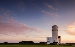 Картинка Hunstanton, UK, трава, башня, маяк, закат