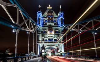 Картинка выдержка, мост, огни, Англия, город, Лондон, ночь