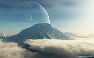 Картинка terraspace, горы, облака, спутник, art, планеты