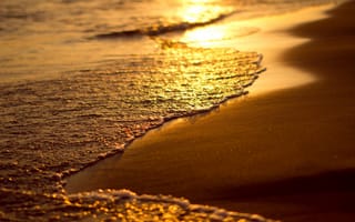 Обои пляж, песок, море, закат, вода