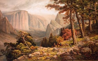 Обои живопись, painting, картина, Californie, 1887, The Mariposa Trail in the Yosemite Valley, Andrew Melrose