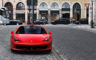 Обои Ferrari, supercar, Italia, 458, Spider, красный, феррари, город