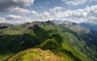Картинка Alps, Austria, горы, тени, зелень, облака