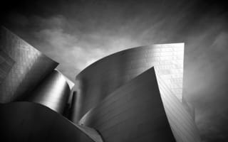 Картинка Walt Disney Concert Hall, город, черно-белое, абстракция, Los Angeles, небо, здания
