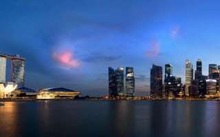 Картинка город, Singapore, панорама, вечер, сингапур, небоскрёбы, Marina Bay