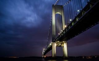 Картинка бруклин, ночь, нью йорк, отражение, огни, Verrazano-Narrows Bridge, мост