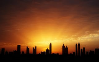 Картинка небо, лучи, ОАЭ, дома, свет, птицы, утро, Дубай, Объединённые Арабские Эмираты, Zoe Mies Photography
