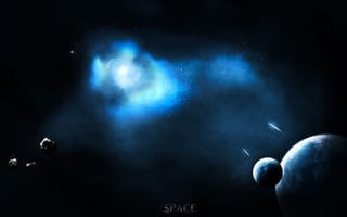 Картинка космос, планеты, спутники, метеорит, осколки