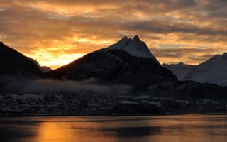 Картинка закат, Sykkylven, Norway, горы, More og Romsdal, пейзаж