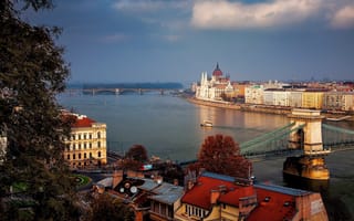 Картинка Budapest, Будапешт, крыши, парламент, Венгрия, Magyarország, дома, мосты, река, здания, город, Маргит, архитектура, Дунай, Цепной