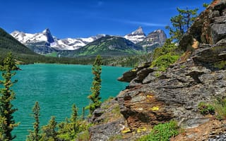 Картинка Montana, озеро, Glacier National Park, Saint Mary Lake, горы, деревья