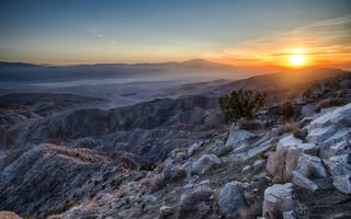 Картинка Riverside County, камни, рассвет, пустыня, California, горы