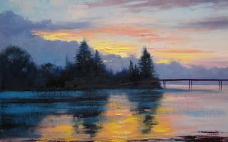 Картинка Арт, Lake Sunset Painting, Рисунок, Artsaus