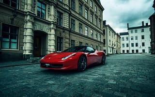 Обои Ferrari, Red, City, carriage-way, Street, Performance, Supercar, Italia, 458