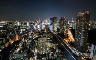 Картинка город, ночь, Токио, Ben Torode, Япония, огни, небоскребы