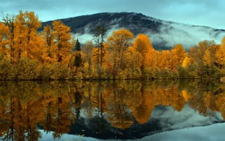 Картинка озеро, пейзаж, осень, горы