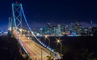 Обои Калифорния, California, залив Сан-Франциско, San Francisco Bay, Сан-Франциско, мост, ночной город, San Francisco, Bay Bridge